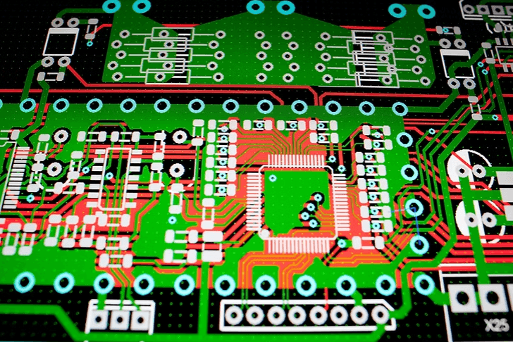 Detailed view of PCB circuit traces